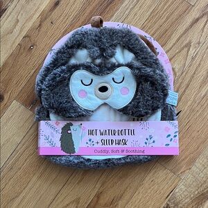 Plush Hedgehog Hot Water Bottle with Sleep Mask - Gray & Pink
